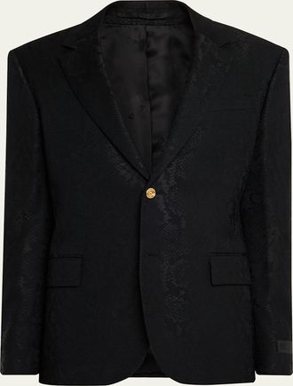 Versace Mens Python-Jacquard Wool-Blend Blazer