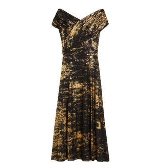 Ted Baker Serinha Bardot Zwarte Midi-jurk Met Folieprint
