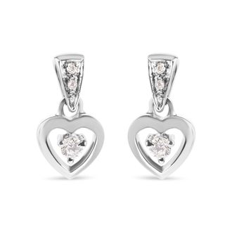 House of Brilliance 14K White Gold 1/6 Cttw Diamond Dangle Heart Stud Earrings