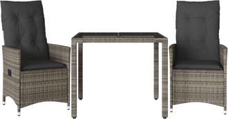 vidaXL Vidaxl - Sillas Y Mesita De Jard&iacute;n Con Cojines 3 Piezas Rat&aacute;n Pe Gris