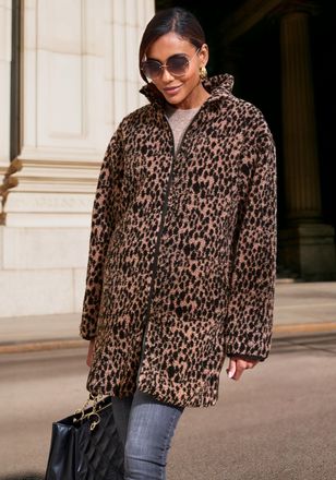 Lascana Fleecejacke LASCANA, Damen, Gr. 32/34, braun (leo, braun), Fleece, Obermaterial: 100% Polyester, Jacken Fleecejacke, im Leomuster in weicher Fleece-Qu