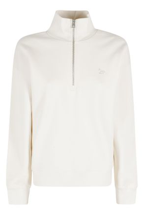 Maison Kitsun&eacute; Cream Baby Fox Half-Zip Front-Embroidered Cotton Sweatshirt