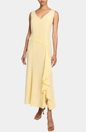 Santorelli Emerson Sleeveless Silk Midi Dress with Skirt Side Cascading Ruffles in Chamomile at Nordstrom, Size 4