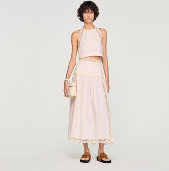 Sandro Long cotton skirt with trim