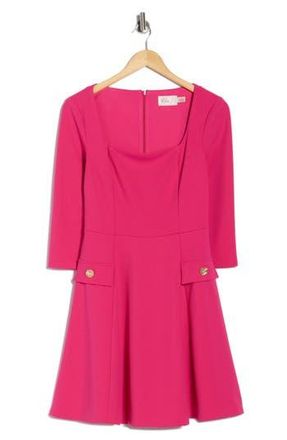 Eliza J Long Sleeve Fit & Flare Dress in Party Pink at Nordstrom Rack, Size 16