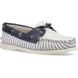 Sperry Top-Sider Authentiek Origineel Textiel Dames Witte/Navy Standaard Bootschoenen