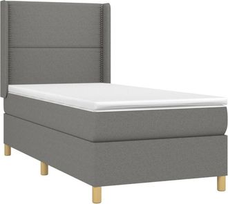 vidaXL Cama Box Spring Colch&oacute;n Y Luces Led Tela Gris Oscuro 90x190 Cm Vidaxl