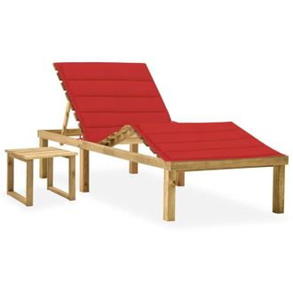 vidaXL Tumbona De Jard&iacute;n Con Mesa Y Coj&iacute;n De Madera De Pino Impregnada Vidaxl