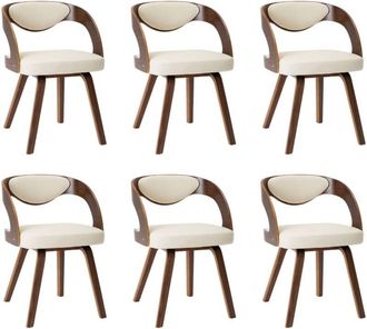 vidaXL Vidaxl - Sillas De Comedor 6 Uds Madera Curvada Y Cuero Sint&eacute;tico Crema