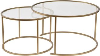 Dmora Juego de 2 mesas de centro Ragalna, Mesa de centro baja, Revistero para sofá, Estante de la sala de estar, 80x80 h43 cm, Oro y Transparente - Dmora