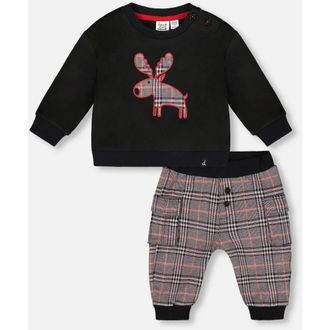Deux par Deux Sweater and Cargo Pants Set with Moose Applique in Black at Nordstrom, Size 18M