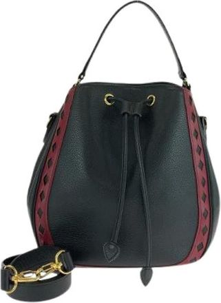 Saint Laurent Pre-owned Bucket Bags, female, Black, Size: ONE SIZE Pre-owned Leather Diamond Cut Black Red Gold Shoulder Handbag