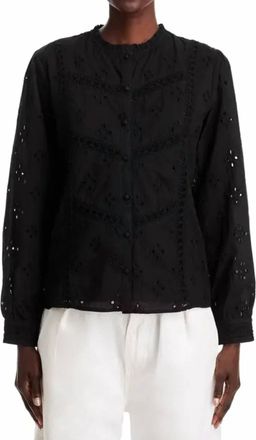 KOKO + MASON Long Sleeve Eyelet Top In Black