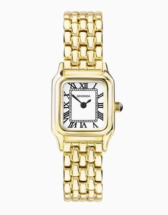Sekonda Monica - Orologio a lancette da donna da 20 mm con cassa rettangolare in lega oro, cinturino oro in lega e quadrante bianco