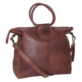 Nino Bossi Leather Ring Handle Tote w/ Strap in Brown