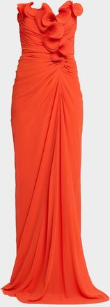 Badgley Mischka Strapless Ruched Georgette Gown