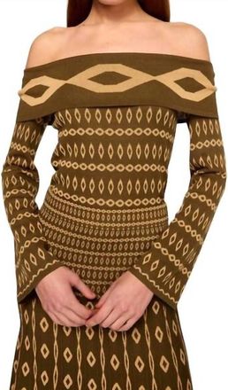 Misa Alani Top In Olive Geo Stripe