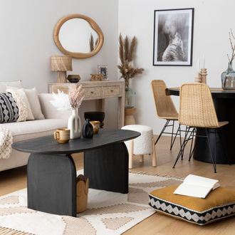 HOME MAISON Mesa de centro de madera de mango con acabado texturizado
