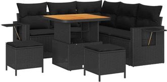 vidaXL Garden Sofa Set with Cushion 9 pcs Black Poly Rattan vidaXL