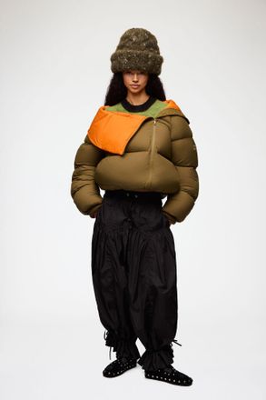 Ganni Brown XXL Beanie in Green Cable Knit