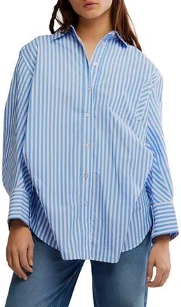Free People Sabine Tailored Stripe Button-Up Shirt in Oxford Stripe - Blue at Nordstrom Rack, Size X-Large