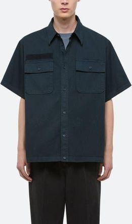 Helmut Lang GD Uniform Short Sleeve Stretch Twill Button Up Shirt in Pine at Nordstrom Rack, Size Xx-Large