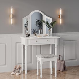 Vicco Tocador Kate, Blanco, 80 Cm Con Taburete Vicco