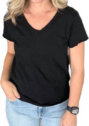 Dear John Denim Vanya V-Neck Slub Tee In Black