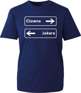 Generic Clown Jokers T-Shirt, Classic Plaque Door Sign Parody Design, Playful Mockery Joke Gift Shirt (Navy, L)