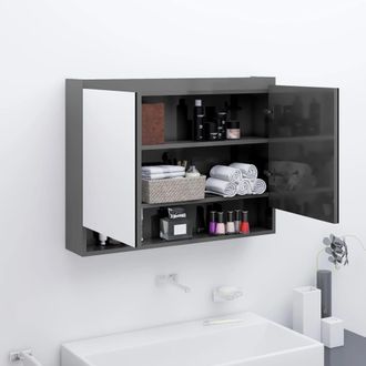 vidaXL Armario De Ba&ntilde;o Con Espejo Mdf Gris Brillante 80x15x60 Cm Vidaxl