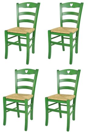 Tommychairs Tommychairs 4 Sillas Cuore En Haya Anilina Verde Y Asiento De Paja