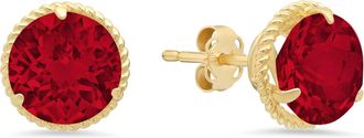 MAX + STONE 14k Yellow Gold Roped Halo Round-Cut Gemstone Stud Earrings (8mm)