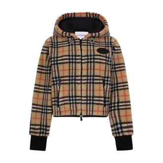 Burberry Faux Fur & Shearling Jackets, female, Beige, Size: M Fiona Check Jacket