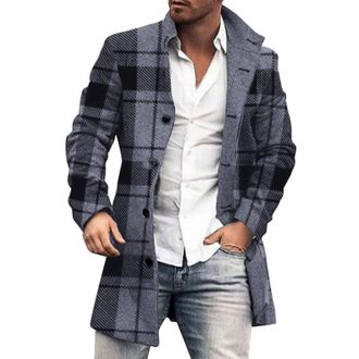 Generic Mens Winter Coats Long Warm Jacket, Mens Jackets Smart Casual Winter Blazer Check Topcoat Single Breasted Button Trench Coat Business Casual Smart Lou