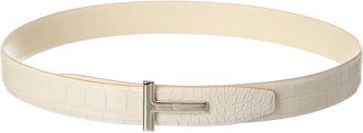 Tom Ford T Plaque Croc-Embossed Leather Belt