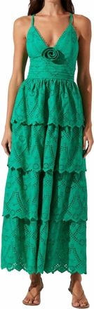 Astr Faeryn Eyelet Tiered Maxi Dress In Emerald