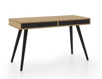 HOGAR 24 Escritorio de madera maciza natural, color encerado y negro