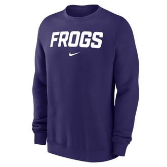 Nike TCU Horned Frogs Club Fleece Nike Mens NCAA Pullover Crew-Neck Sweatshirt in Purple | M33778P826TCUN-ORC