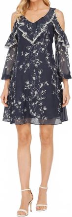 Taylor Floral Cold Shoulder Day Dress In Grey/ecru