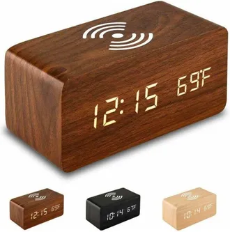 OEM Reloj Despertador Digital Led, Dise&ntilde;o Cl&aacute;sico De Madera Roja Con Pantalla Blanca, Reloj De Escritorio Multifuncional Con Hora, Temperatura Y Brillo Aj