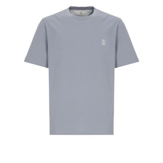 Brunello Cucinelli Brunello Cucinelli, T-Shirts, male, Blue, Size: XL Jersey T-shirt with logo