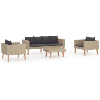 vidaXL Set De Muebles De Jard&iacute;n 4 Pzas Y Cojines Rat&aacute;n Sint&eacute;tico Beige Vidaxl