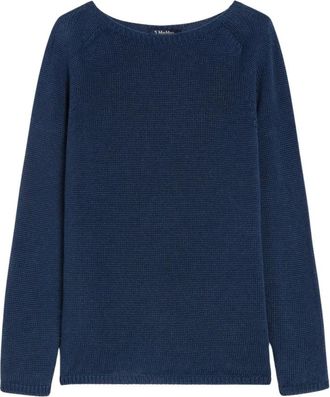 Max Mara Linnen Jersey met Lange Mouwen - Dames - Ronde hals truien - Blauw - L - Linnen - Truien & Vesten