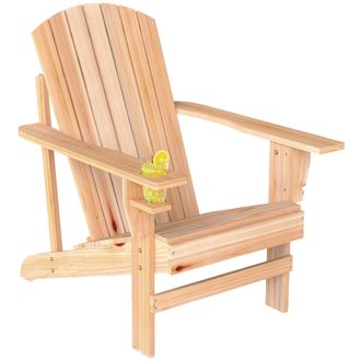 OUTSUNNY Silla Adirondack De Madera Silla De Jard&iacute;n Con Reposabrazos Y Respaldo Alto Para Terraza Balc&oacute;n Exterior 72x95x93 Cm Natural