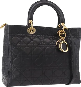 Dior Vintage Lady Dior Leather Black Leather Handbag (Pre-Owned)