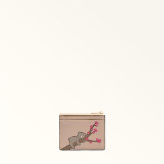 Furla Camelia Porta Carte Di Credito S Toni Cotone Multicolore Pelle Granata Di Vitello Eracle Con Stampa Orso Primavera Donna