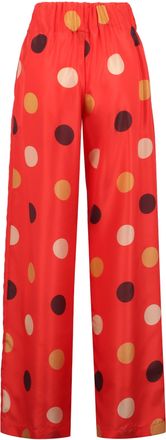 Aspesi Womens Printed Silk Pants Orange Wide-Leg Trousers