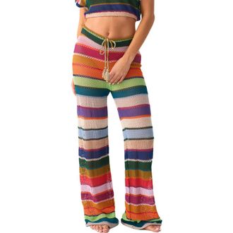 PQ Swim Bree Boho Stripe Sheer Cover-Up Pants in Calypso at Nordstrom, Size Medium