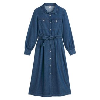 La Redoute Collections Lange hemdjurk in jeans, lange mouwen