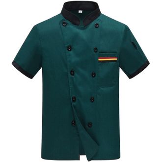 Generic Chef Jackets Hotel Kitchen Restaurant Work Uniform Bakery Cook Coat Short Sleeve Shirt Green